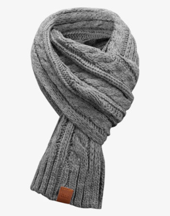 Rough Knit Scarf - Strickschal, Langschal, gestrickt mit Echt-Leder Veredelung, Schal mit Cableknit Muster (Manufaktur13/M13)