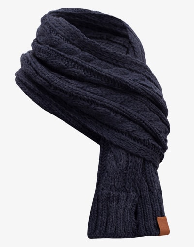 Rough Knit Scarf - Strickschal, Langschal, gestrickt mit Echt-Leder Veredelung, Schal mit Cableknit Muster (Manufaktur13/M13)