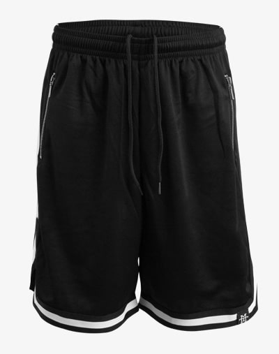 M13 Taped Mesh Shorts - Kurze Hose, 130er Mesh, Basketball Shorts, Sporthose, Trainingshose kurz, Schwarz mit weißen Streifen