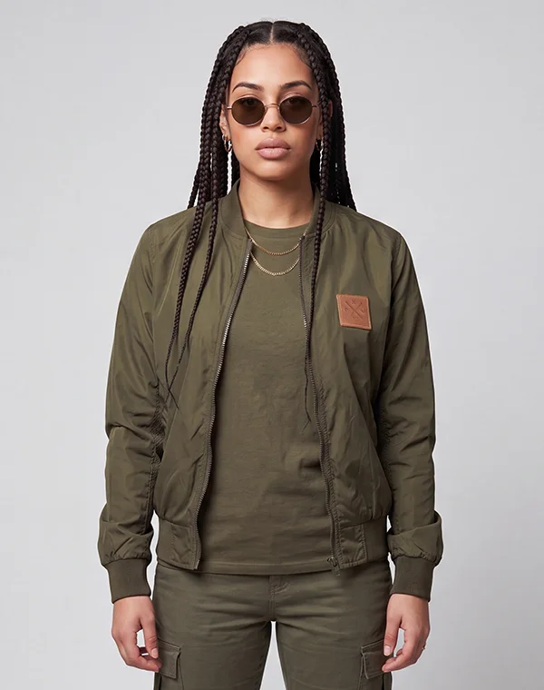 Woman Bomber Jacke Übergangsjacke Khaki Olive dunkelgrün grün Bomberjacke Fliegerjacke leichte Jacke Sommerjacke