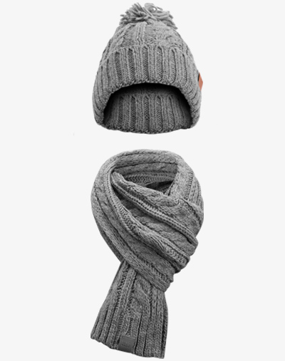 Knit Winter Set Schal Strickschal Beanie Bommelmütze