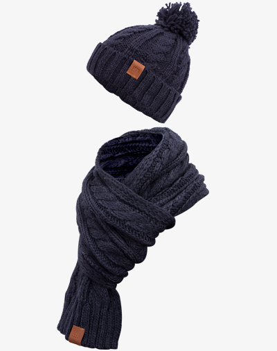 Knit Winter Set Schal Strickschal Beanie Bommelmütze