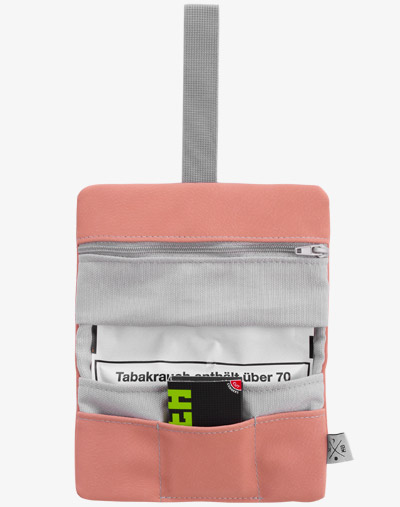 Tabaktasche Dreherbeutel Drehbeutel aus Stoff 100% Baumwolle Canvas Leder Leather vegan kunstleder lachs salmon alt-rosa rosa