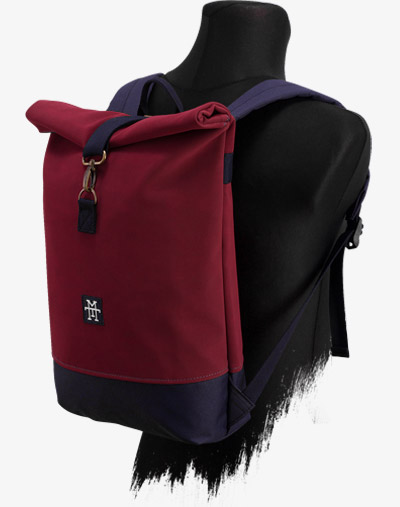 Roll-Top Backpack Rucksack Rollrucksack mit Rollverschluss zum rollen Fahradrucksack kurierrucksack großer groß vegan bordeaux vino weinrot rot blau navy