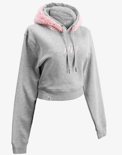 grau teddy teddybär flauschig fell crop hoodie Cropped Hoodie Damen bauchfrei kurz crop cut rosa rose pink