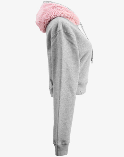 grau teddy teddybär flauschig fell crop hoodie Cropped Hoodie Damen bauchfrei kurz crop cut rosa rose pink