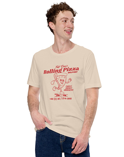 Retro T-Shirt Vintage Pizza Box Print Fat Dave's Rolling Pizza Delivery shirt tee