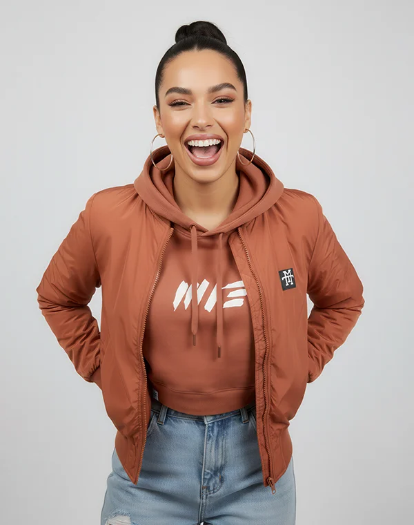 Woman Bomber Jacke Übergangsjacke Cognac Bomberjacke Fliegerjacke leichte Jacke Sommerjacke