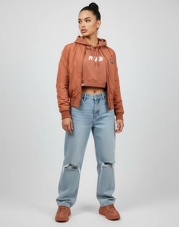 Woman Bomber Jacke Übergangsjacke Cognac Bomberjacke Fliegerjacke leichte Jacke Sommerjacke