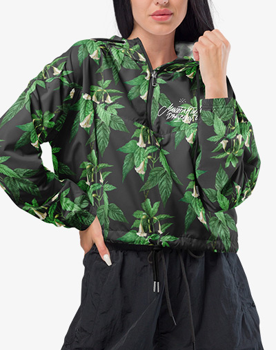 Windbreaker Jacke kurze Jacke Crop jacke Sommerjacke Übergangsjacke Floral Blumen Jungel Dschungel Damen Frauen