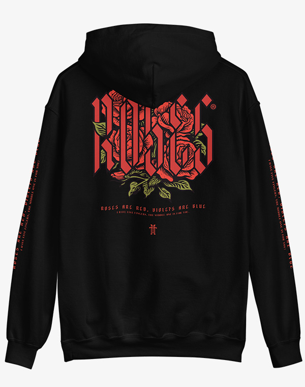 Roses are Red, Rosen, Flower, Floral, Hoodie, Kapuzenpullover, Pullover, Sweater, Hooded, Baumwolle, Print, Navy, Vino, Black, Schwarz