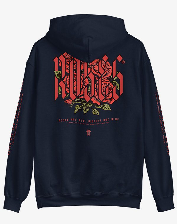 Roses are Red, Rosen, Flower, Floral, Hoodie, Kapuzenpullover, Pullover, Sweater, Hooded, Baumwolle, Print, Navy, Vino, Black, Schwarz