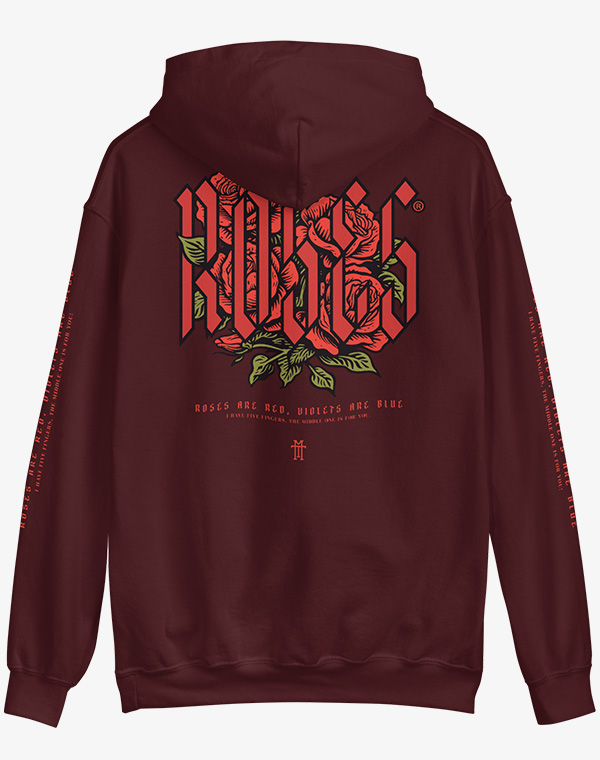 Roses are Red, Rosen, Flower, Floral, Hoodie, Kapuzenpullover, Pullover, Sweater, Hooded, Baumwolle, Print, Navy, Vino, Black, Schwarz