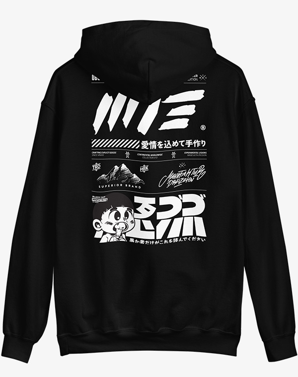 Tokyo Japan Explorer Manga Anime Pullover Hoodie Kapuzenpullover Schwarz Black Streetwear