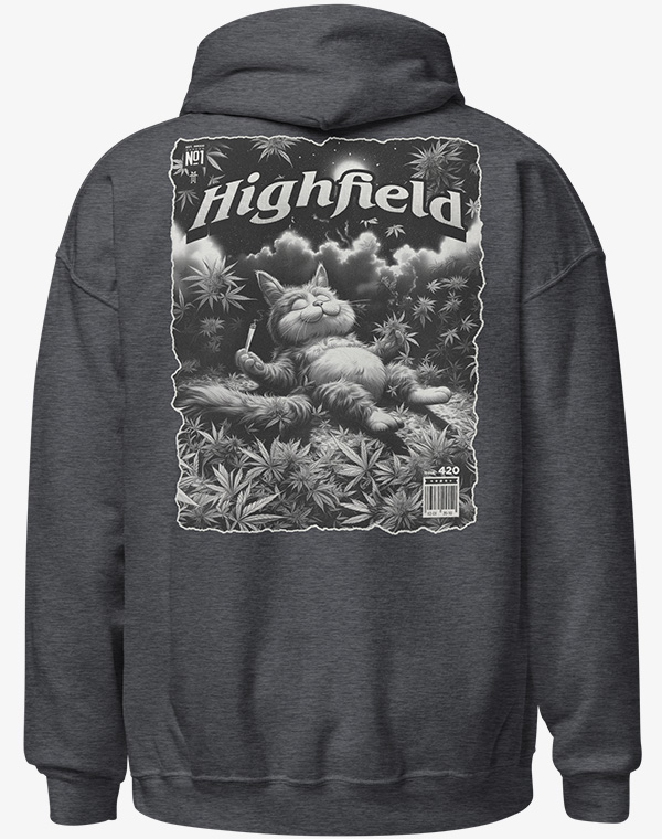 Highfield, The Cat, Comic, Hoodie, Kapuzenpullover, Pullover, Sweater, Hooded, Baumwolle, Print, grau, Ashgray, Asphalt, meliert, melange