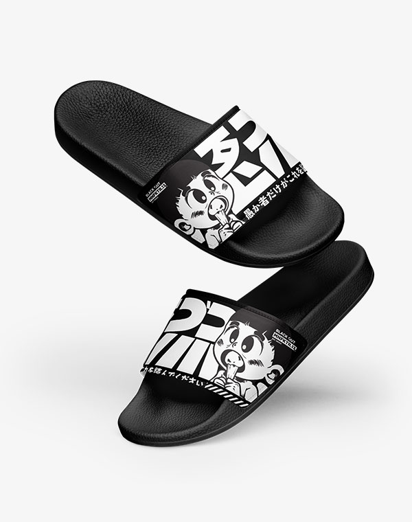 TOKYO_EXPLORER_Slides-BO-PAIR-SIDE-FLYING-600px Schlappen, Badelatschen, Latschen, Badeschuhe, Flip Flops, Adiletten, Römerlatschen, Sandalen, Sandaletten, Schwarz, Dunkel, Badeschlapfen