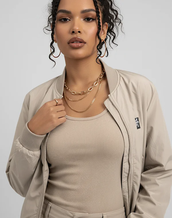 Woman Bomber Jacke Übergangsjacke Sand Bomberjacke Fliegerjacke leichte Jacke Sommerjacke