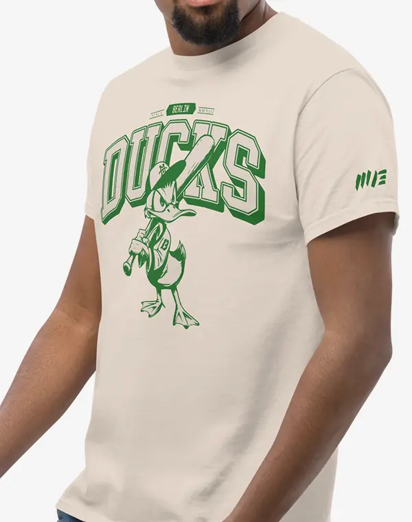 Trouble Ducks, T-Shirt, Shirt, Baseball, Ducks, Ente, Beige, Grün, Sommer