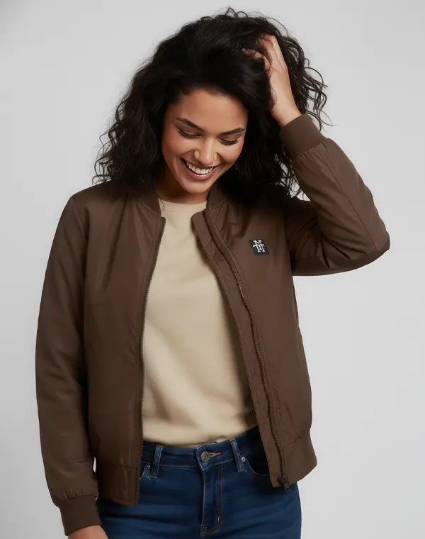 Woman Bomber Jacke Übergangsjacke Brown Braun Bomberjacke Fliegerjacke leichte Jacke Sommerjacke