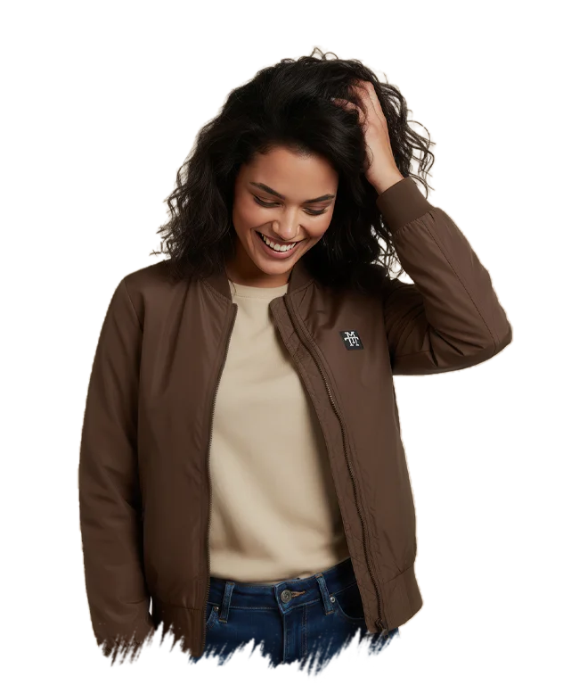 Woman Bomber Jacke Übergangsjacke Brown Braun Bomberjacke Fliegerjacke leichte Jacke Sommerjacke