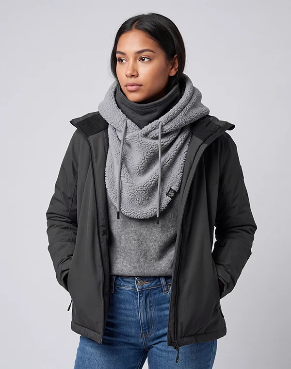 Hooded Loop Teddy Strickschal Kapuzenschal Kapuze Kapuzenloop Loop mit Kapuze Teddystoff flauschig warm weich Mantelteddy Sherpafleece Alpenfleece Sherpa Teddy-Fell Plüsch Plüschstoff
